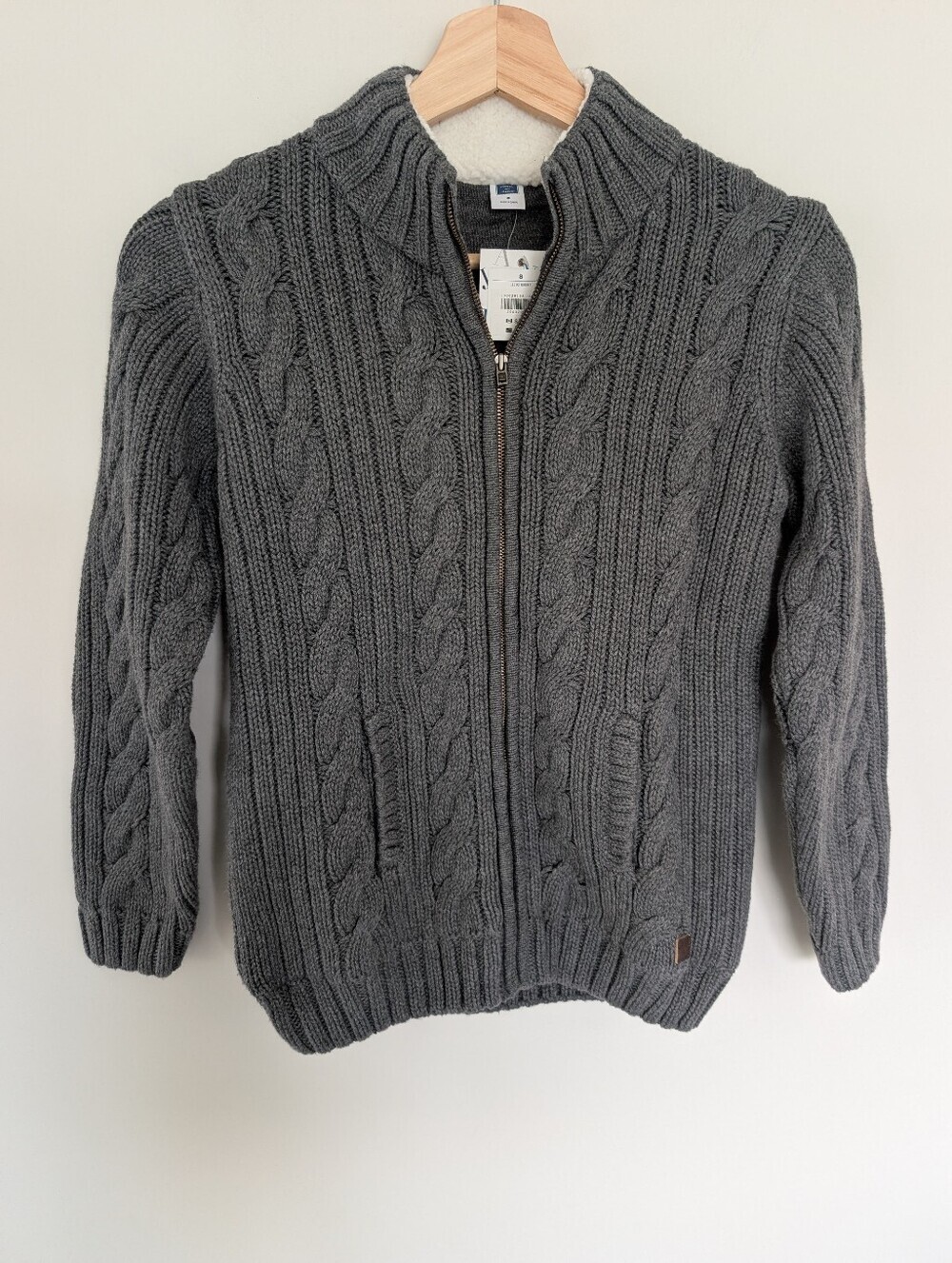 NWT Janie & Jack Charcoal Cable Knit Cardigan Boys 8 Elbow Patches Chunky Knit